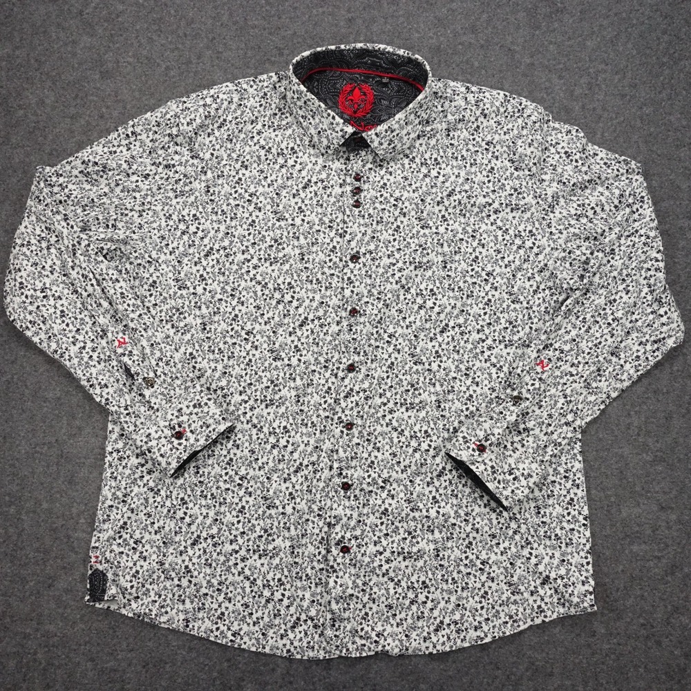Au Noir Button Down Shirt Men's Size 7 Floral Print Long Sleeve White